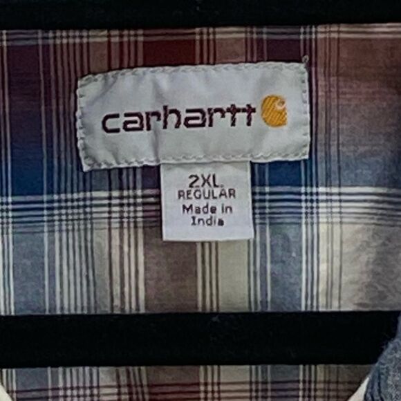 Carhartt Men’s Sz 2XL Plaid Relaxed Fit Short Sleeve Button Down Shirt - Picture 4 of 5